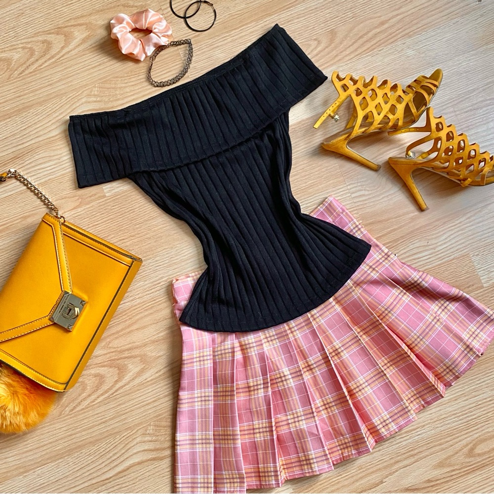 Off-Shoulder Black Knit Top